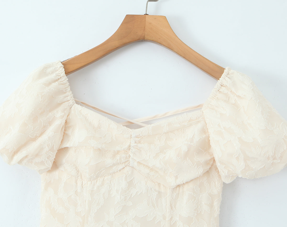 Women Floral Lace up Short Sleeve Dress Spring Summer Sexy Backless Slim Fit Maxi Dress