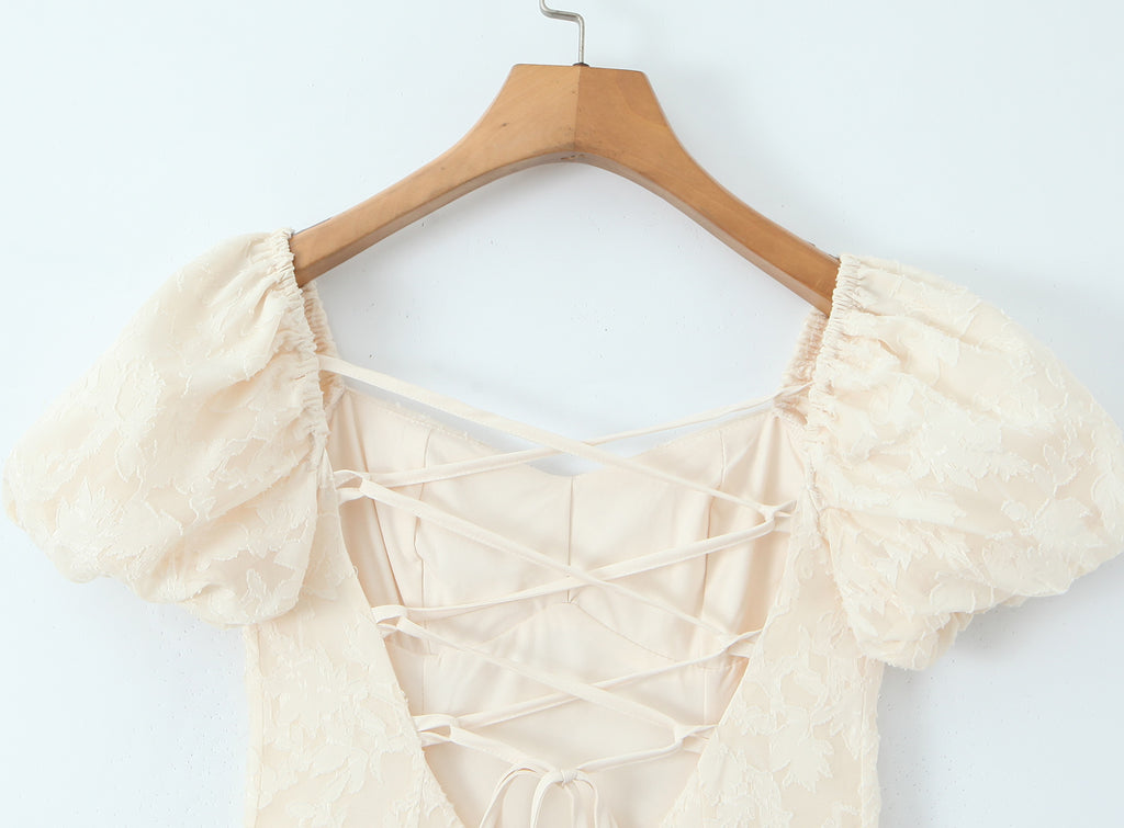 Women Floral Lace up Short Sleeve Dress Spring Summer Sexy Backless Slim Fit Maxi Dress