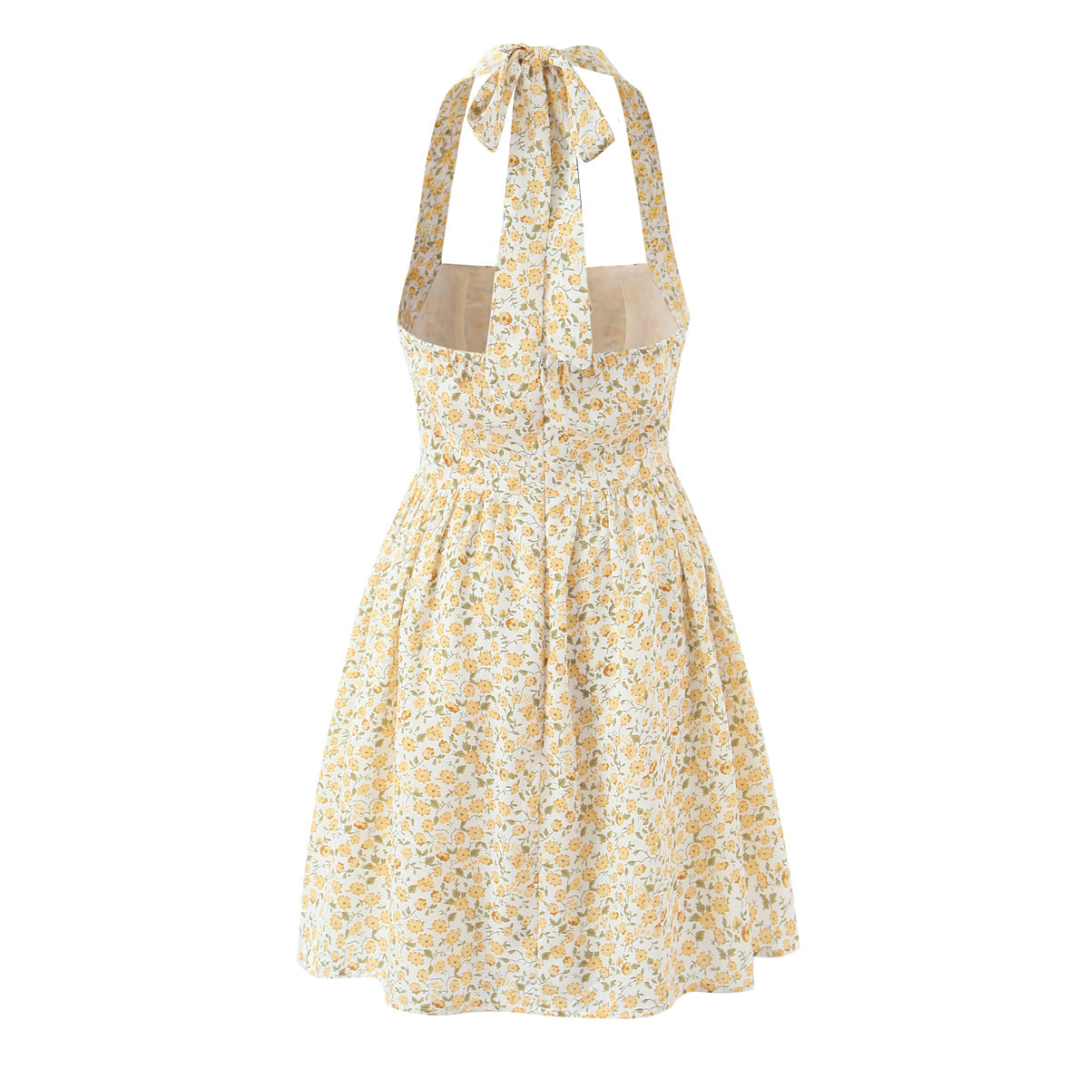 French Vintage Small Floral Printed Sexy Halter Dress Summer Waist Controlled Slim Fit Slimming Holiday Short Dress