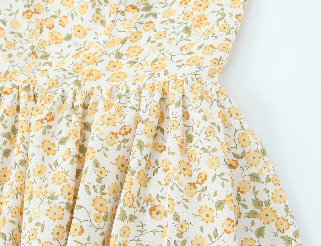 French Vintage Small Floral Printed Sexy Halter Dress Summer Waist Controlled Slim Fit Slimming Holiday Short Dress