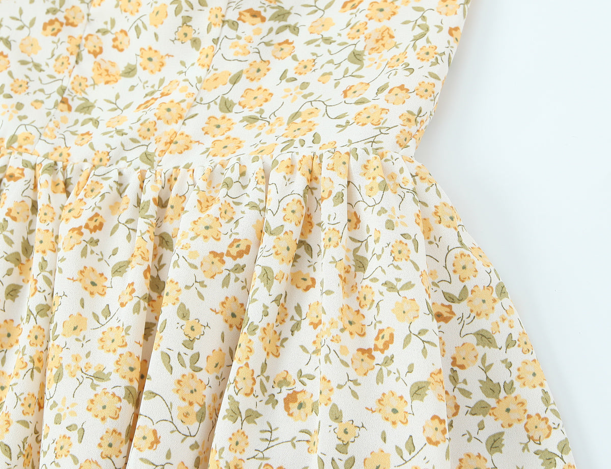 French Vintage Small Floral Printed Sexy Halter Dress Summer Waist Controlled Slim Fit Slimming Holiday Short Dress