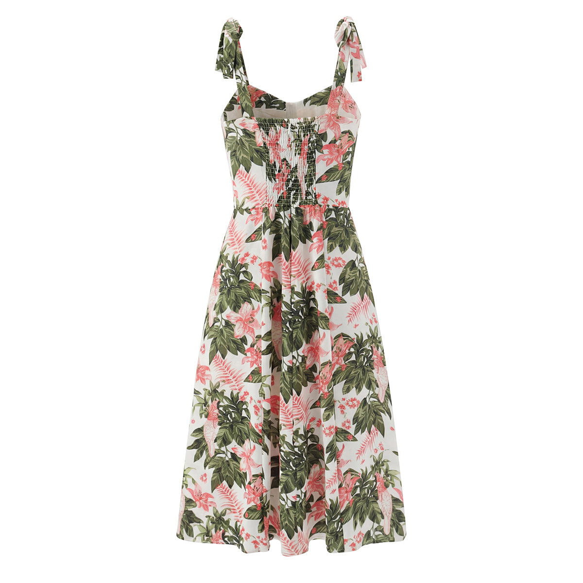 Robe mi-longue française à imprimé floral sexy, coupe ajustée, amincissante, à lacets et nœud, avec bretelles