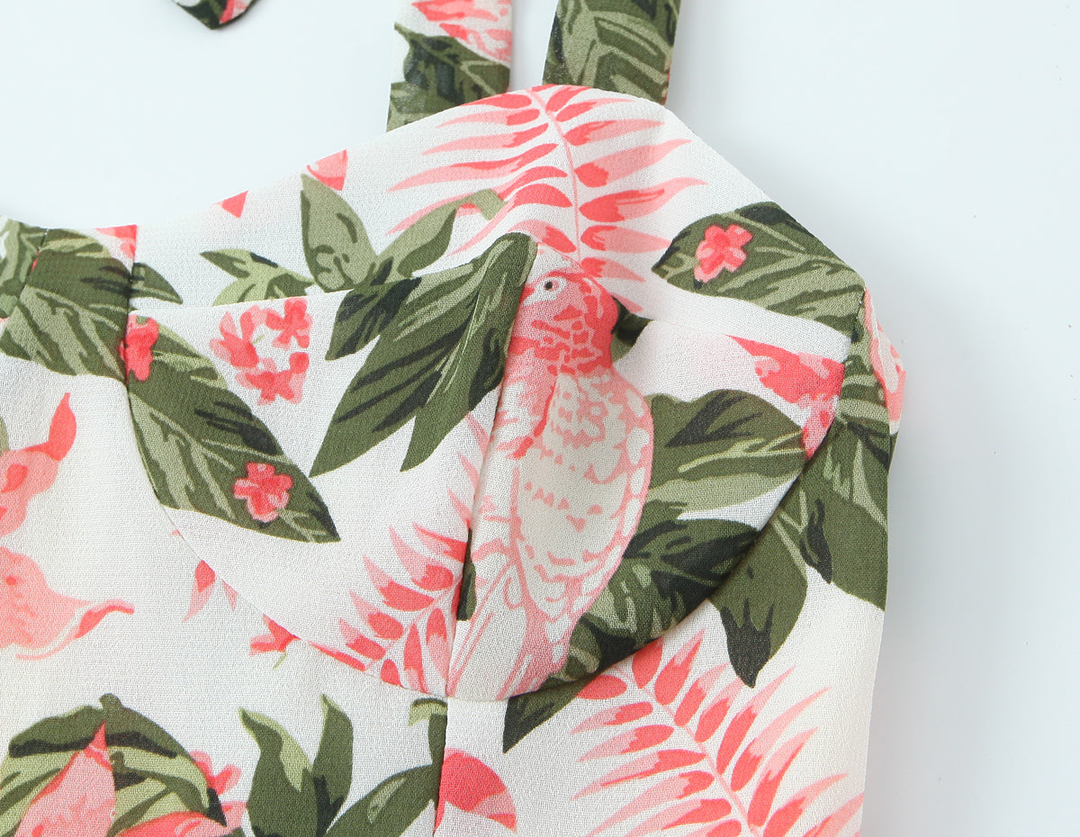 Robe mi-longue française à imprimé floral sexy, coupe ajustée, amincissante, à lacets et nœud, avec bretelles