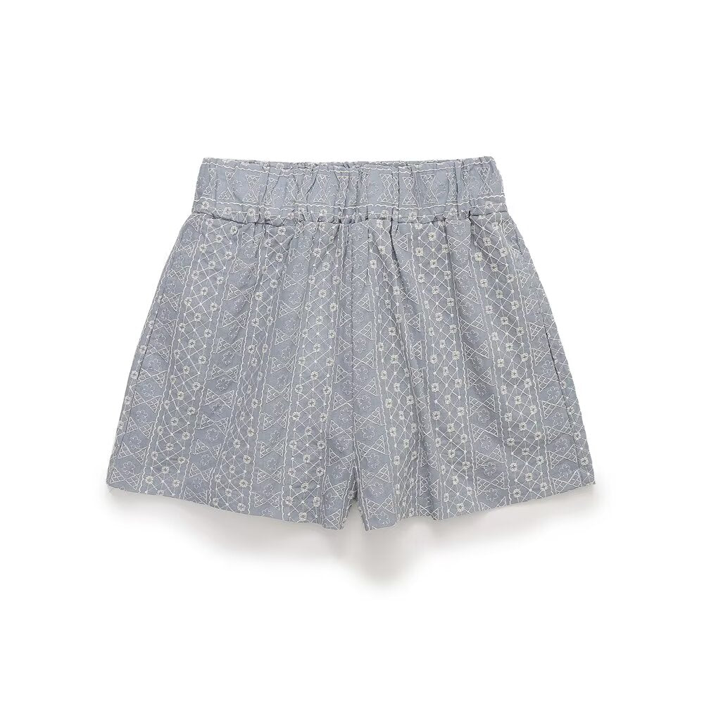 Short décontracté taille haute à découpes et broderies pour femme, assorti à tous les vêtements.