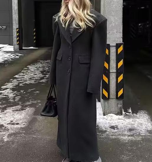 Vêtements femme automne bureau manteau long en laine gris foncé assorti