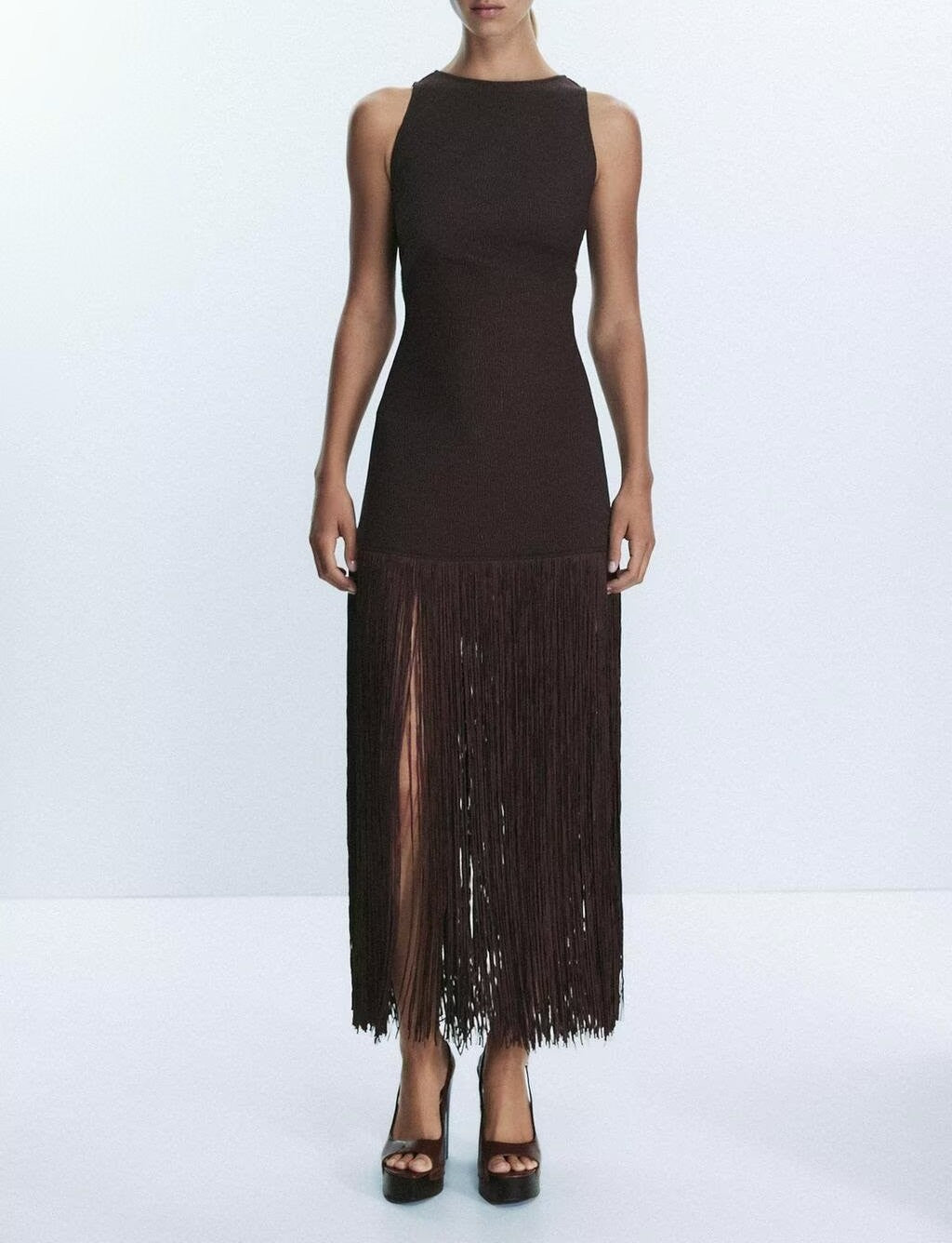 Vestido elegante de primavera para mujer, ajustado, sin mangas y con borlas