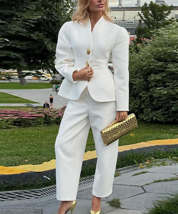 Ensemble blazer et pantalon décontracté, coupe slim, élégant et simple, idéal pour l'hiver