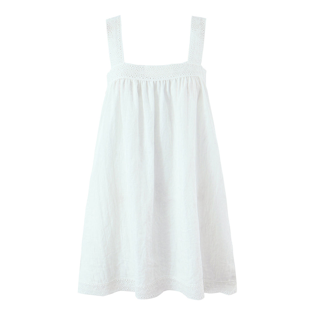 Vestido camisola con costuras de encaje para mujer, vestido corto holgado de verano blanco adelgazante para vacaciones