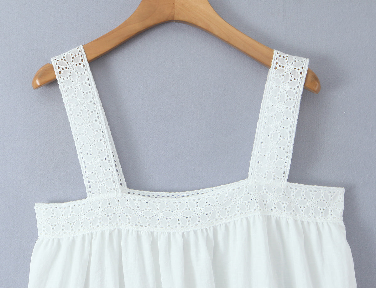 Vestido camisola con costuras de encaje para mujer, vestido corto holgado de verano blanco adelgazante para vacaciones