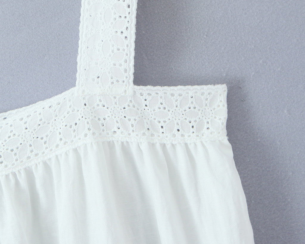 Vestido camisola con costuras de encaje para mujer, vestido corto holgado de verano blanco adelgazante para vacaciones