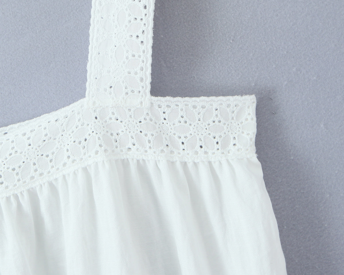 Vestido camisola con costuras de encaje para mujer, vestido corto holgado de verano blanco adelgazante para vacaciones