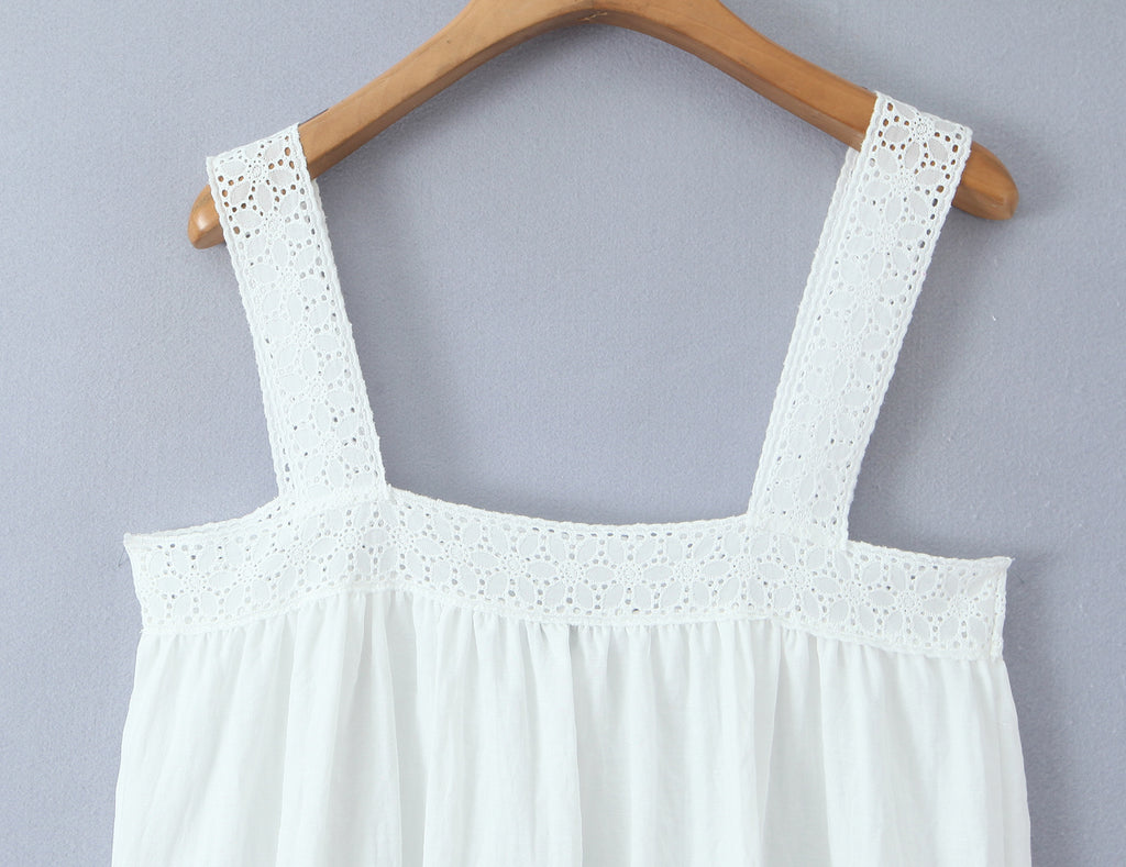 Vestido camisola con costuras de encaje para mujer, vestido corto holgado de verano blanco adelgazante para vacaciones