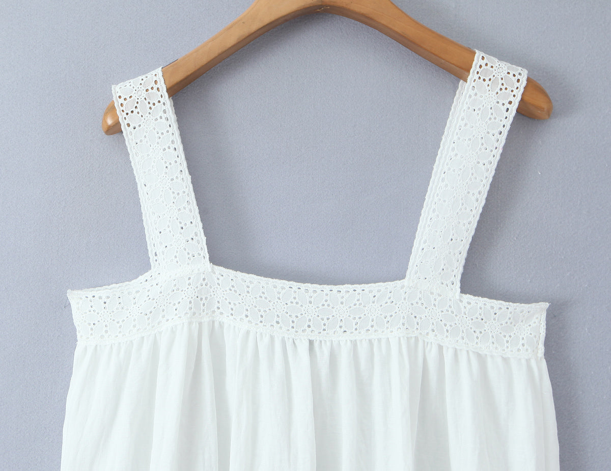 Vestido camisola con costuras de encaje para mujer, vestido corto holgado de verano blanco adelgazante para vacaciones