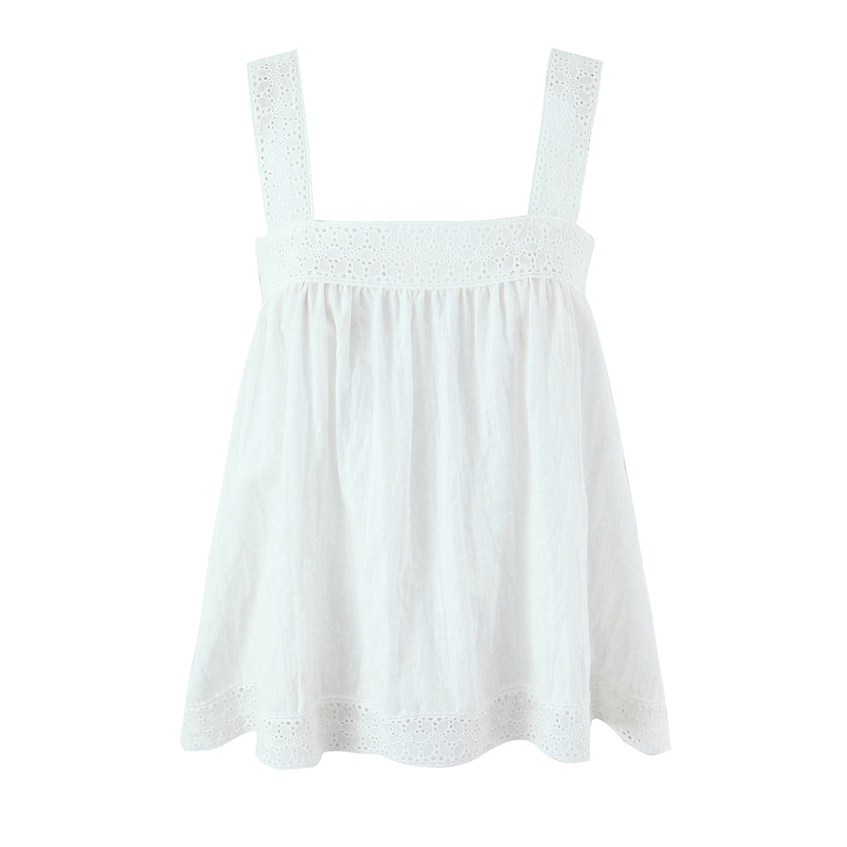 Ensemble chemise sans manches et pantalon en dentelle blanche pour femme, style été, style français, jambes larges