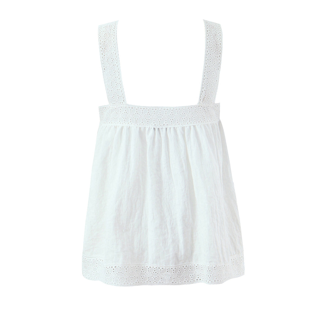 Ensemble chemise sans manches et pantalon en dentelle blanche pour femme, style été, style français, jambes larges