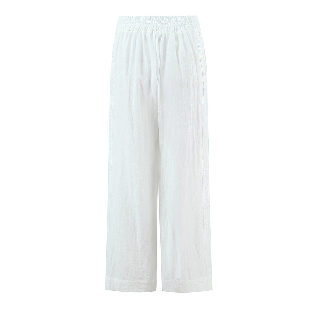 Ensemble chemise sans manches et pantalon en dentelle blanche pour femme, style été, style français, jambes larges