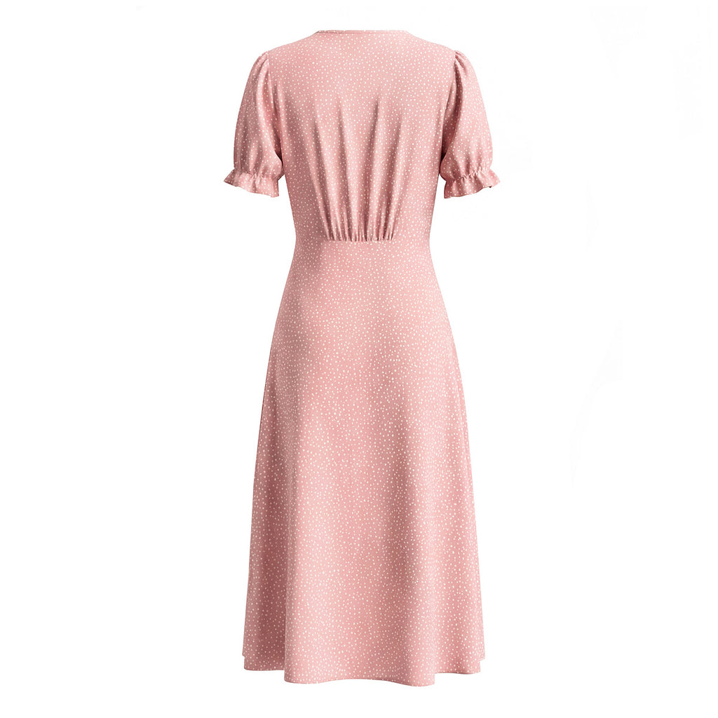 Women Clothing Spring Lace Polka Dot Short Sleeve Dress