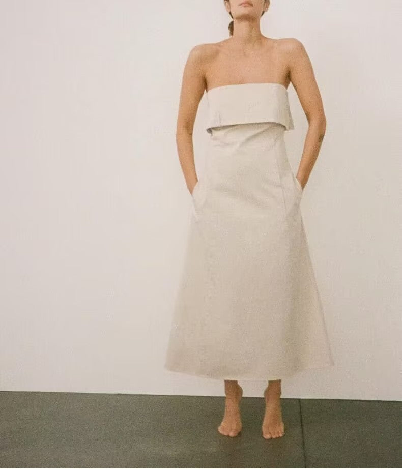 Spring Slim Fit Figure Flattering Maxi Dress Cotton Trench Coat Tube Top Dress