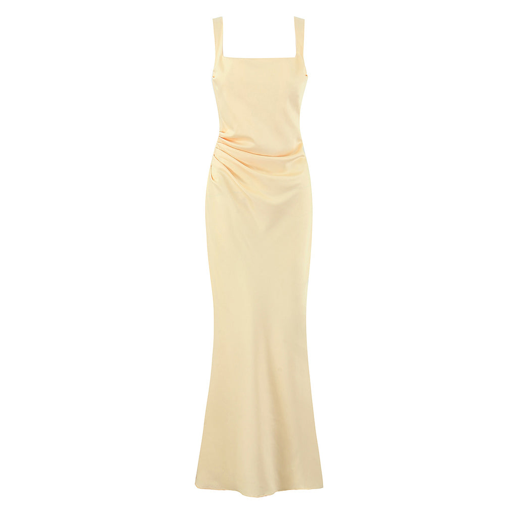 French Socialite Cocktail Boning Corset Fishtail Dress Lace up Waist Controlled Cami Dress