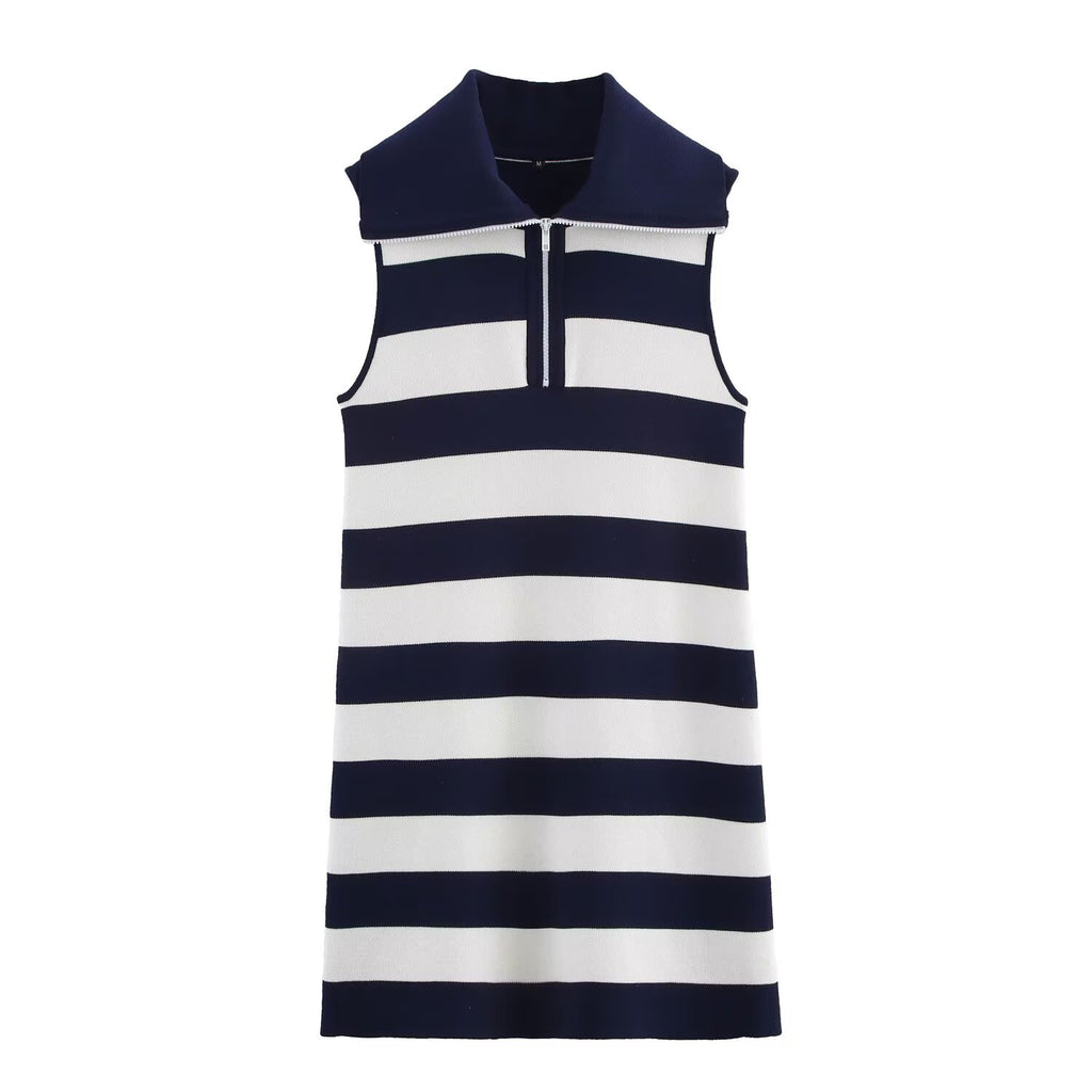 Women Clothing Summer Half Open Zipper Large Collared Dress