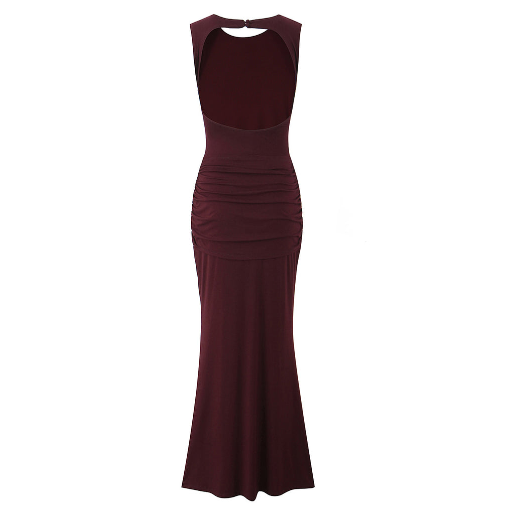 Women Clothing Summer Irregular Asymmetric Slim Fit Ruched round Neck Sleeveless Dress