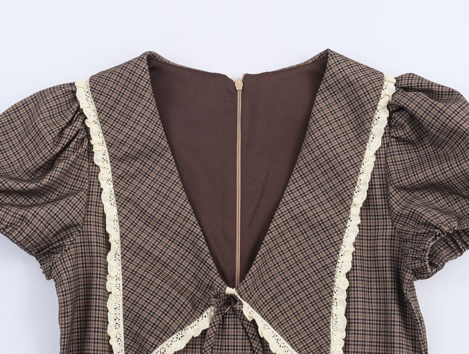 Women Clothing Summer Sweet Cute Anti Aging Plaid Collared Dress