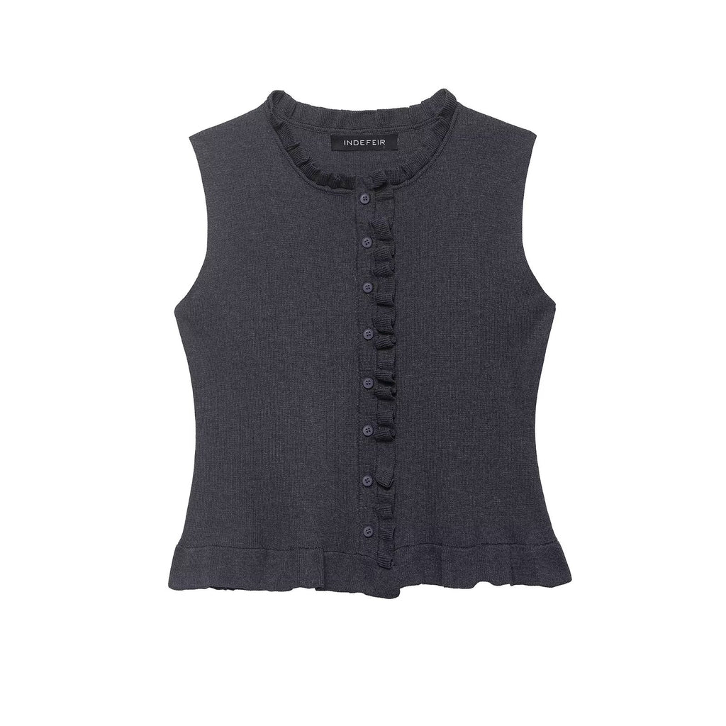 Women Clothing Summer Laminated Decoration Soft round Neck Sleeveless Knitwear