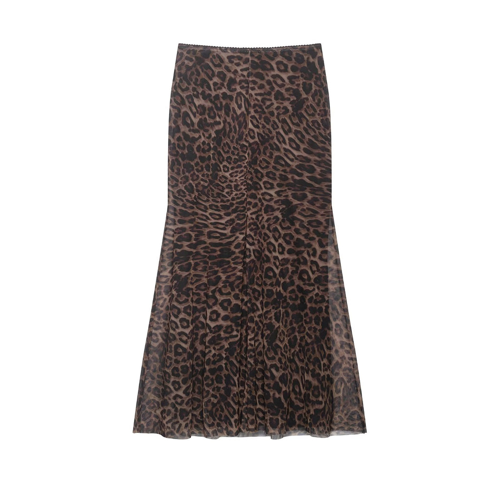Women Clothing Summer Leopard Print Silk Net Sling Silk Net Skirt