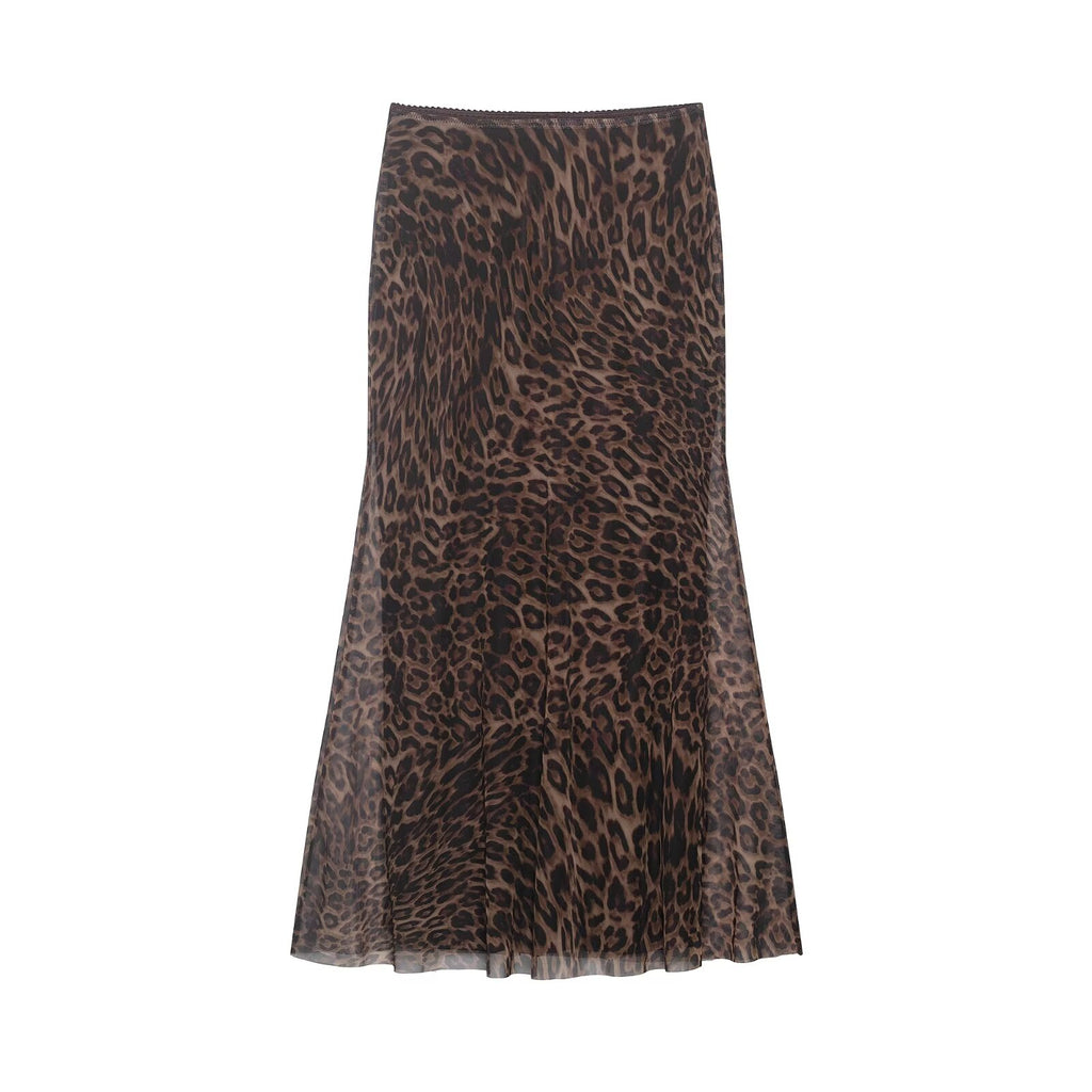 Women Clothing Summer Leopard Print Silk Net Sling Silk Net Skirt