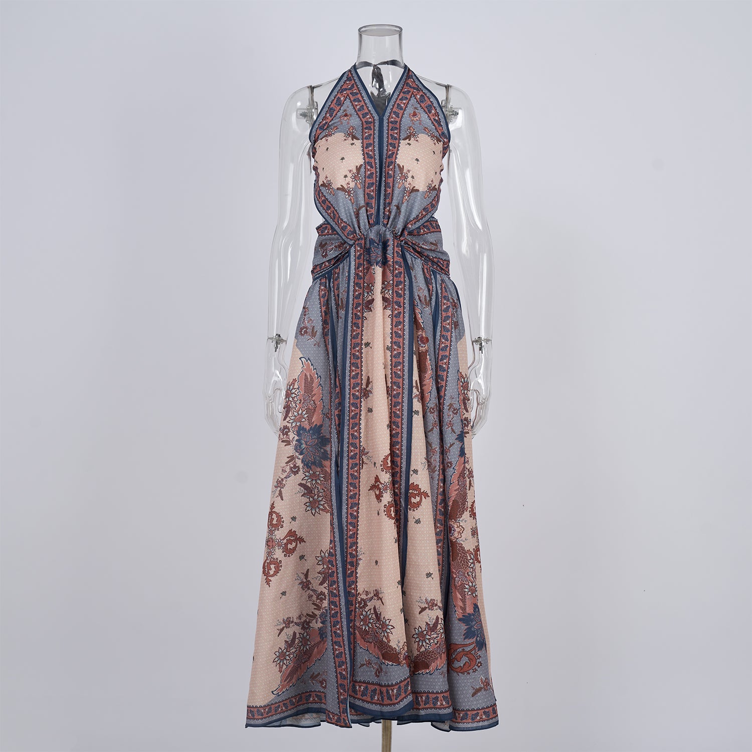 Women Printed Halter Neck One Piece Dress
