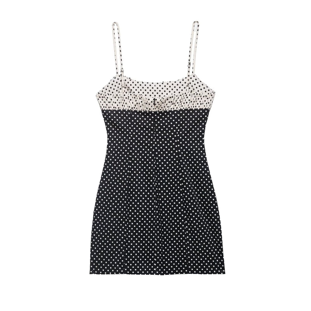 Women Clothing Summer Casual round Neck Polka Dot Stitching Strap Dress Women