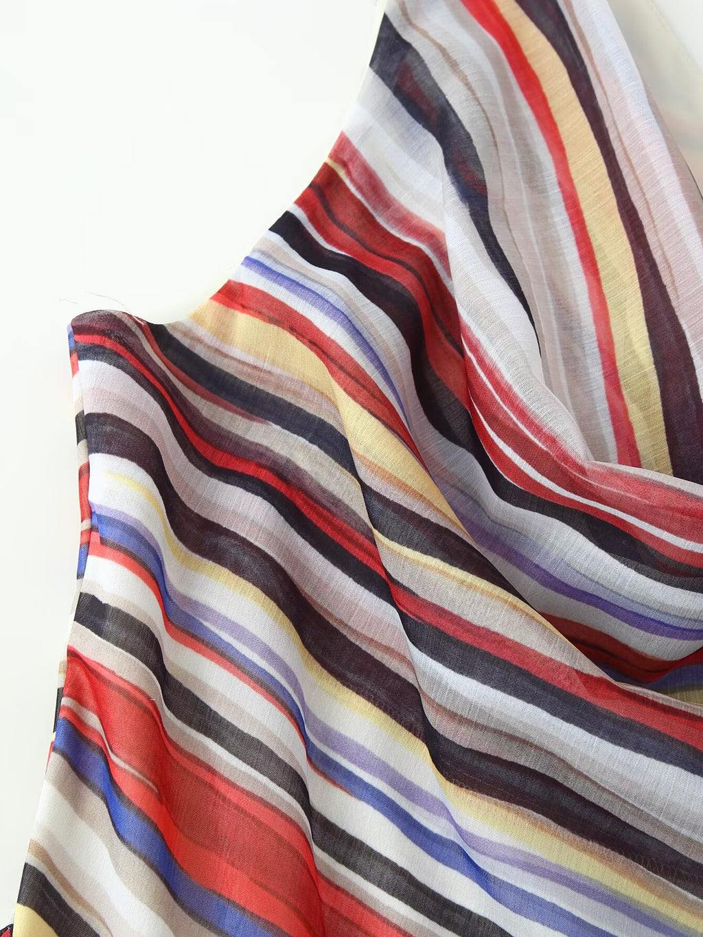 Women Clothing Fashionable Elegant Swing Collar Colorful Striped Sleeveless Dress