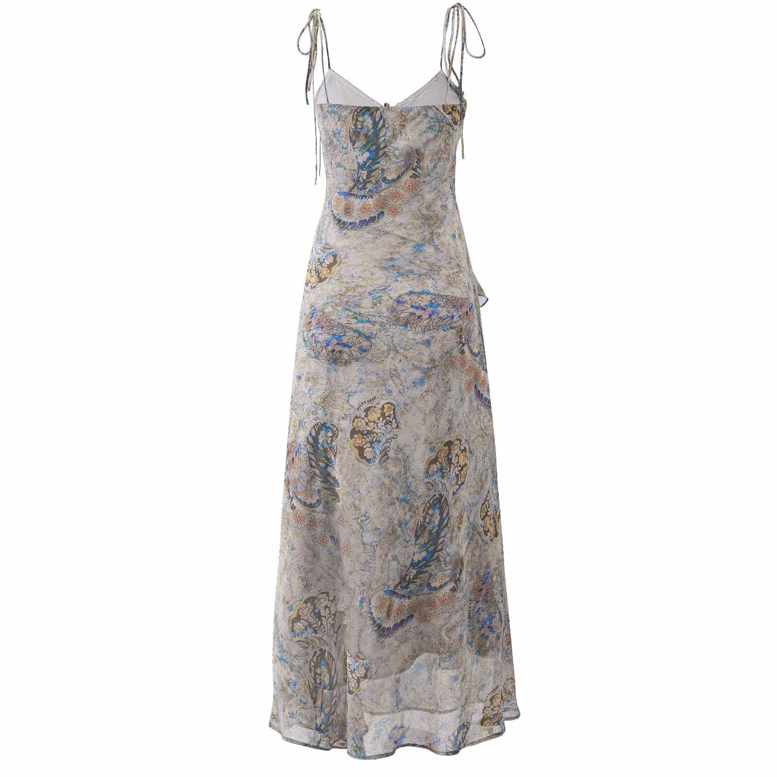 Super Nice Summer Gentle Retro Ruffled Floral Dress Seaside Vacation Strap Dress