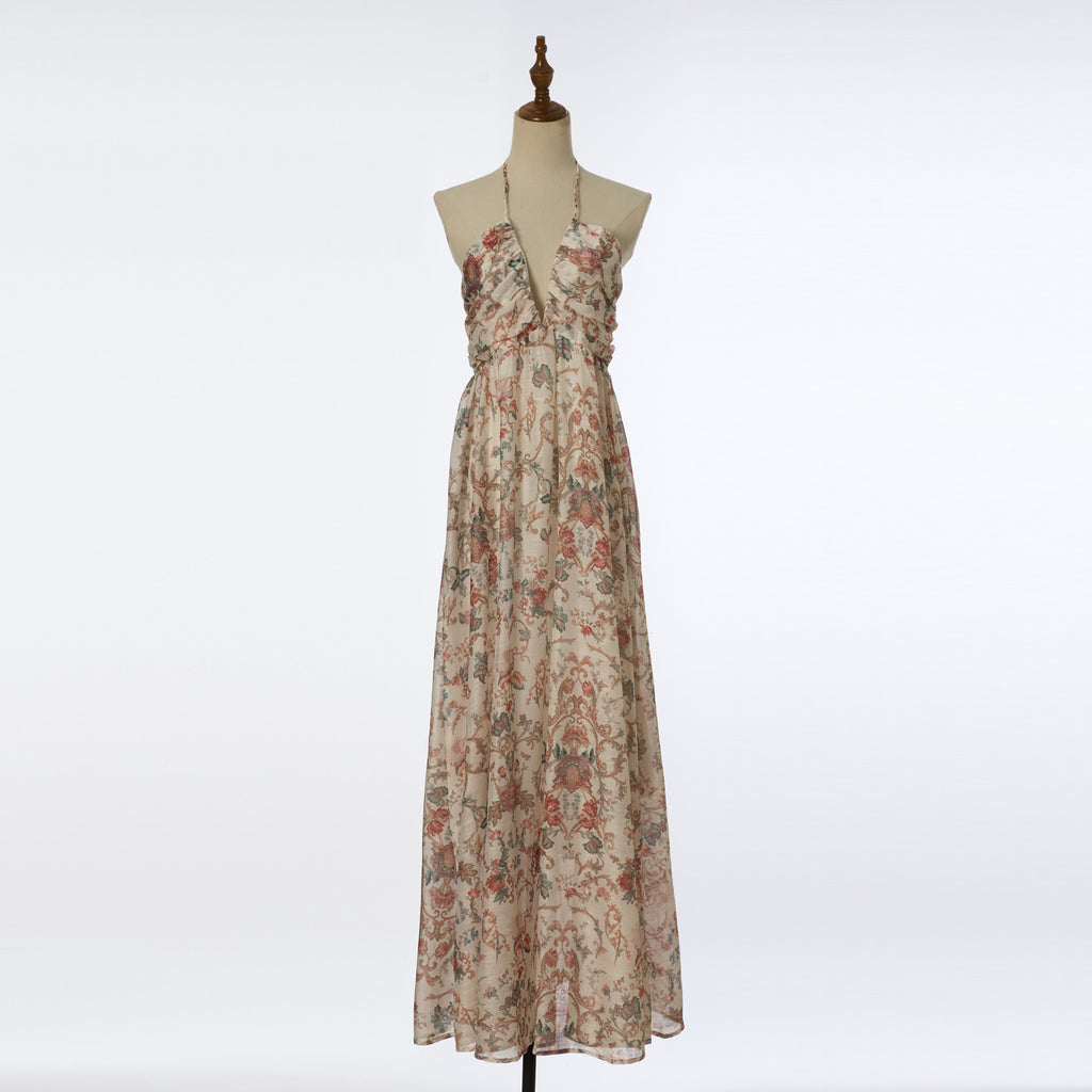 Women Summer Printed Halter Neck Strapless Dress
