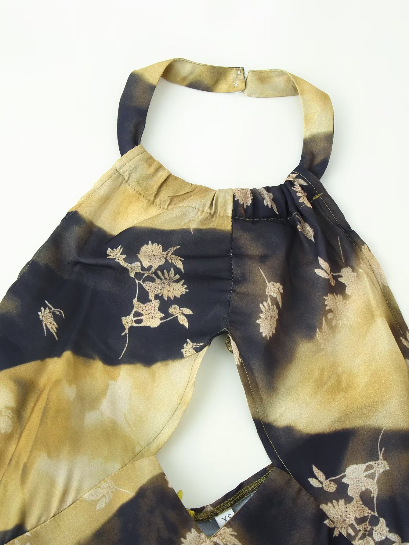 Women Elegant Slim Backless Sleeveless Printed Hanging Collar Dress