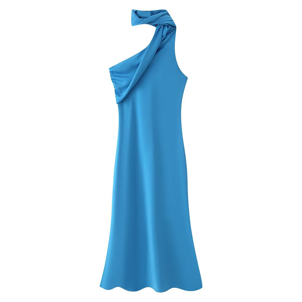 Women Clothing Asymmetric Scarf with Sexy Slim Fit Midi Skirt Long Dress