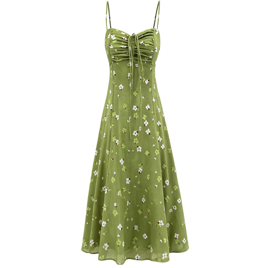 Summer Women Clothing Fresh Romantic Vacation Printed Maxi Dress Slim Strap Dress