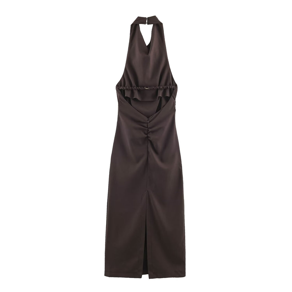 Women Clothing Summer Halter Backless Midi Dress