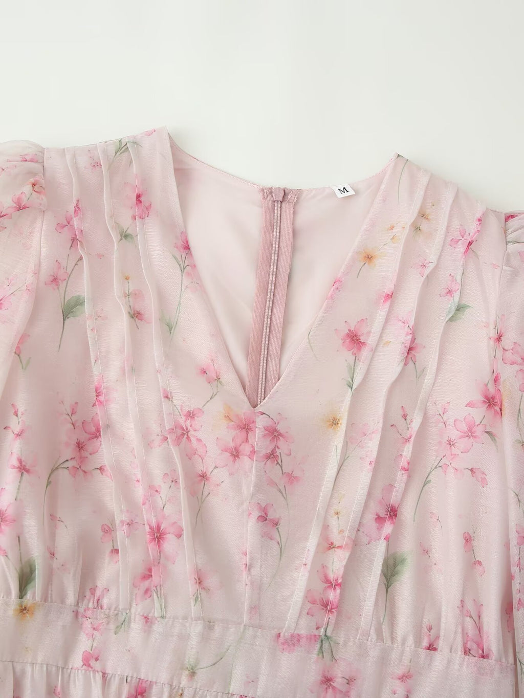 Women Clothing French Sweet Loose Printed Long Sleeve Laminated V neck Dress