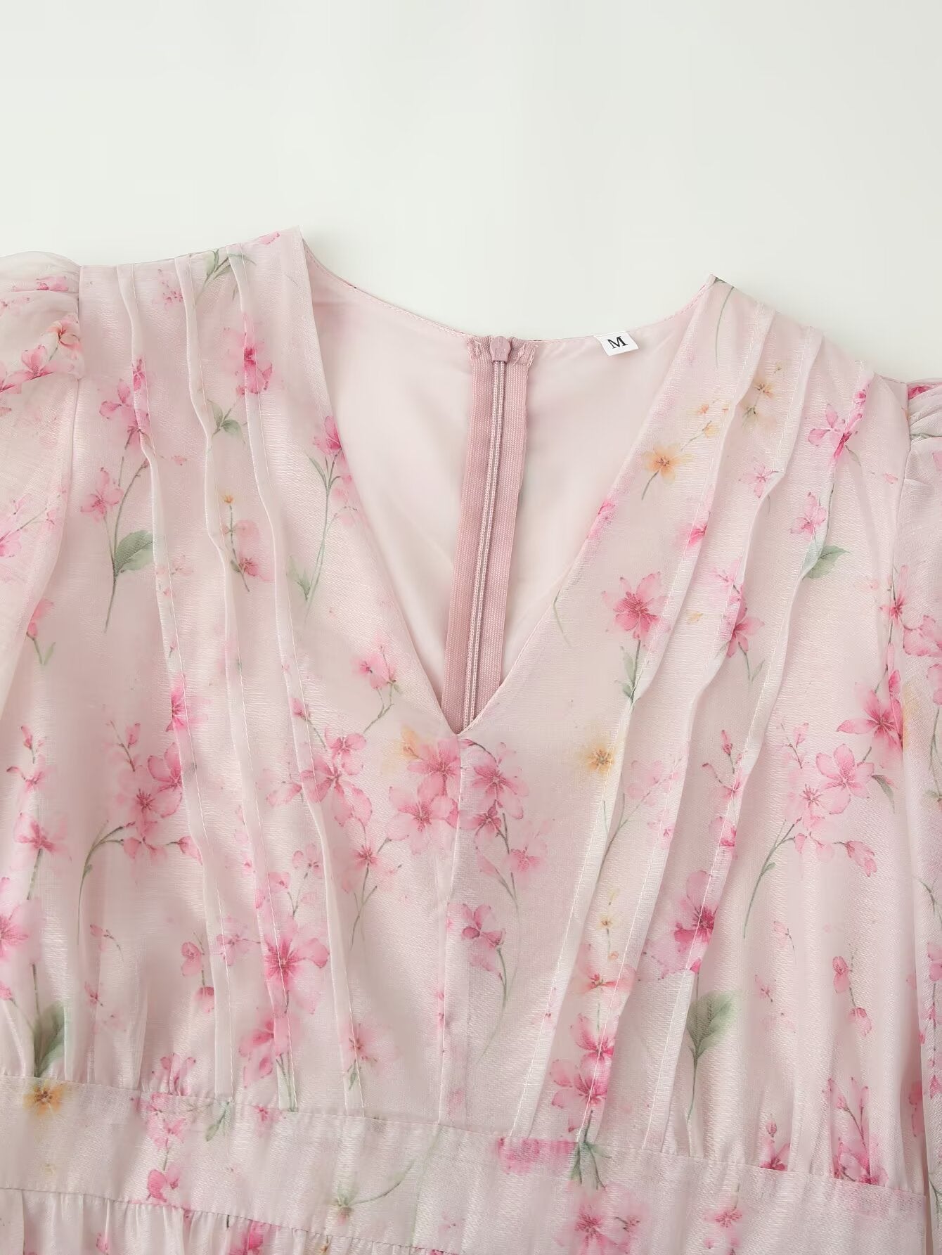 Women Clothing French Sweet Loose Printed Long Sleeve Laminated V neck Dress