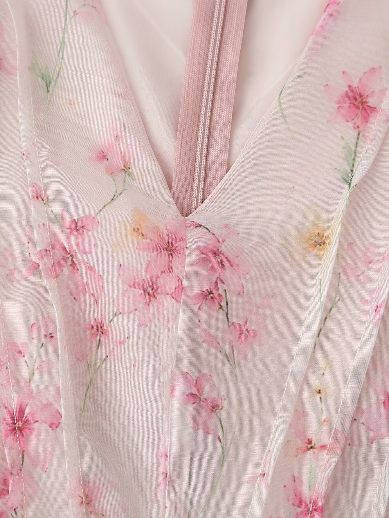 Women Clothing French Sweet Loose Printed Long Sleeve Laminated V neck Dress
