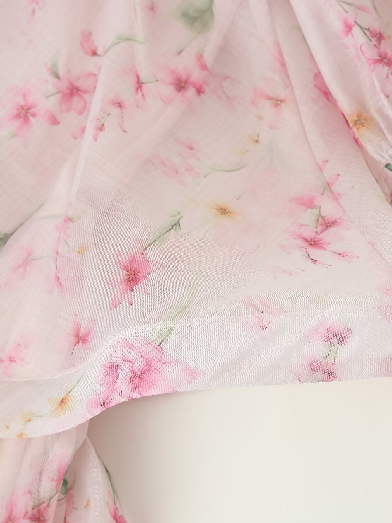 Women Clothing French Sweet Loose Printed Long Sleeve Laminated V neck Dress