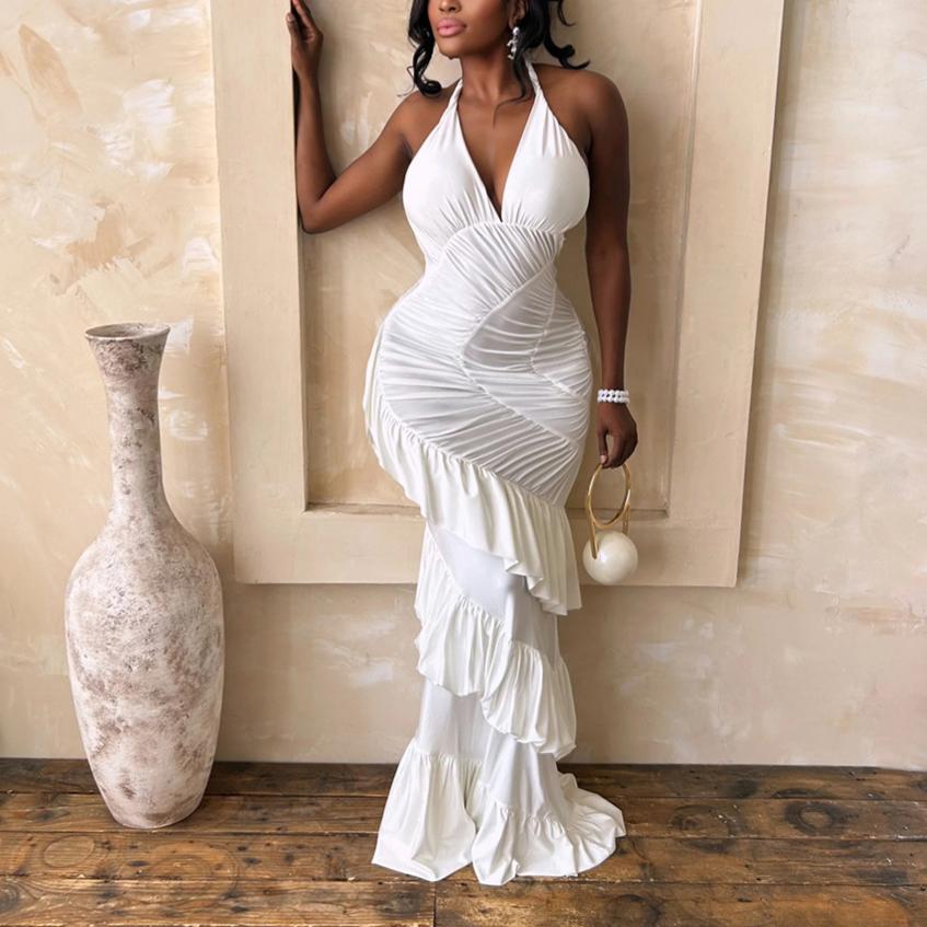 Solid Color Halter Sheath Dress for Women Summer Formal Dress