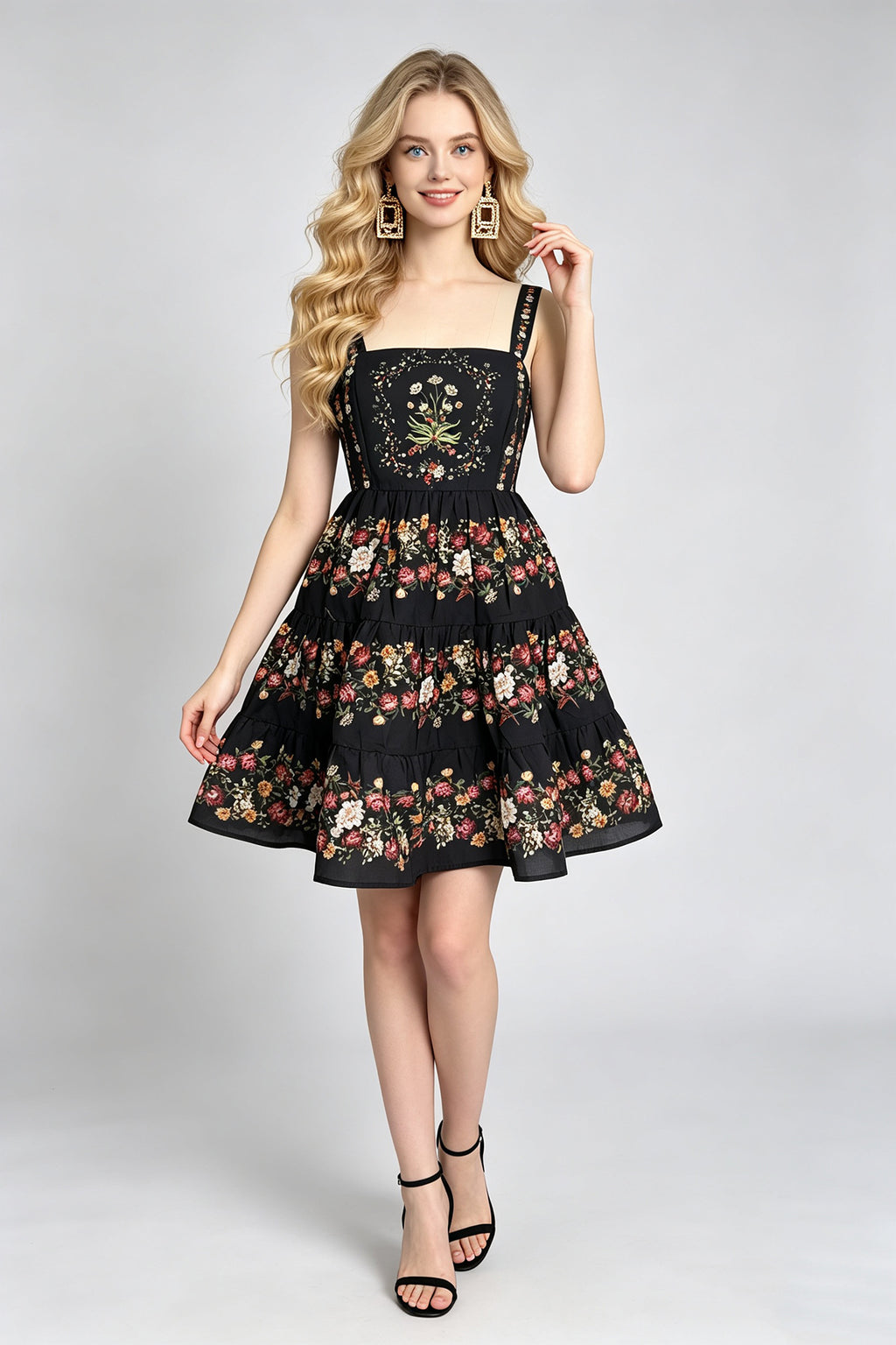 Women Floral Printed Halter With High Waist A Line Dress