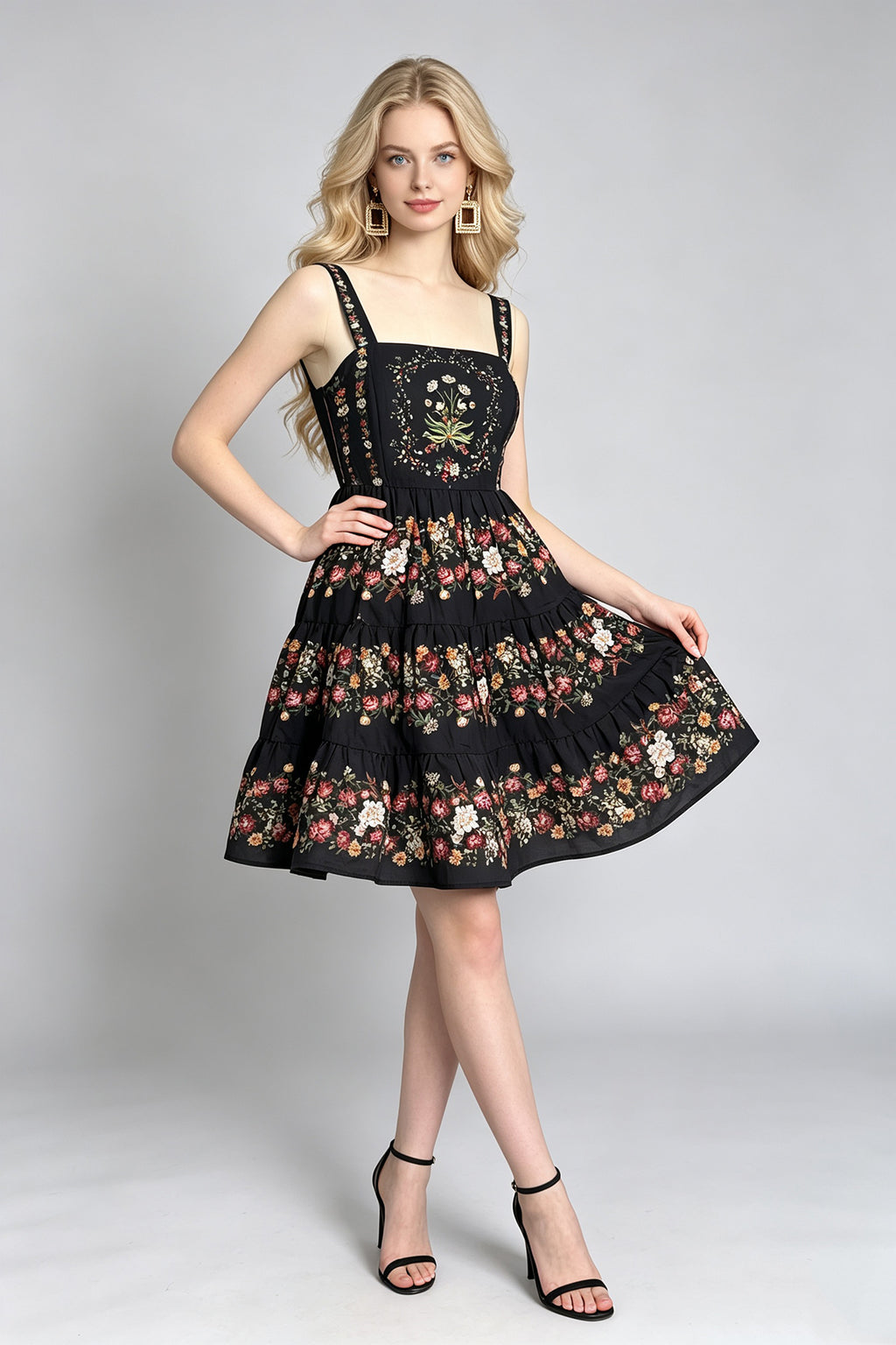 Women Floral Printed Halter With High Waist A Line Dress