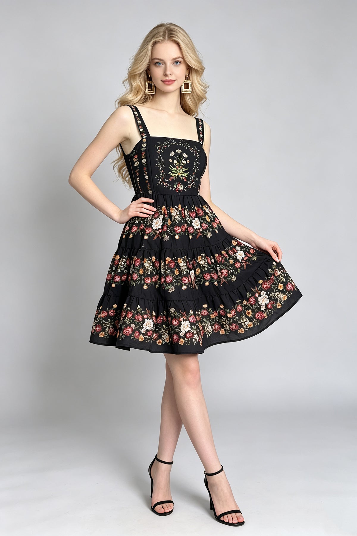 Women Floral Printed Halter With High Waist A Line Dress