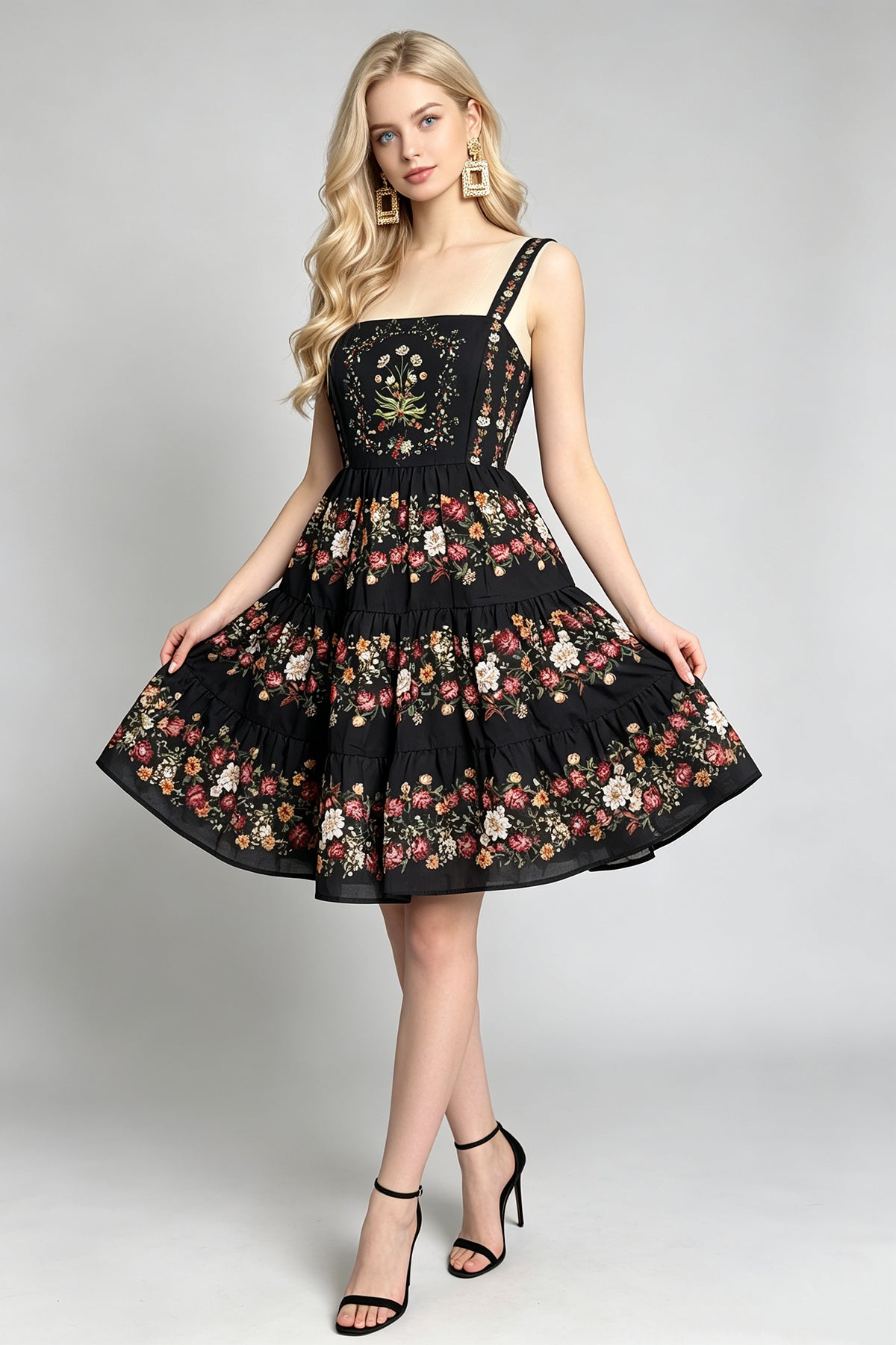 Women Floral Printed Halter With High Waist A Line Dress