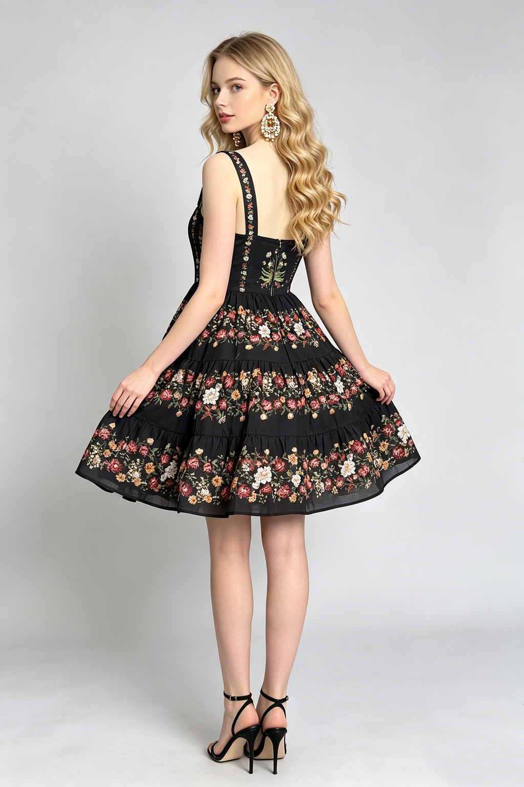 Women Floral Printed Halter With High Waist A Line Dress