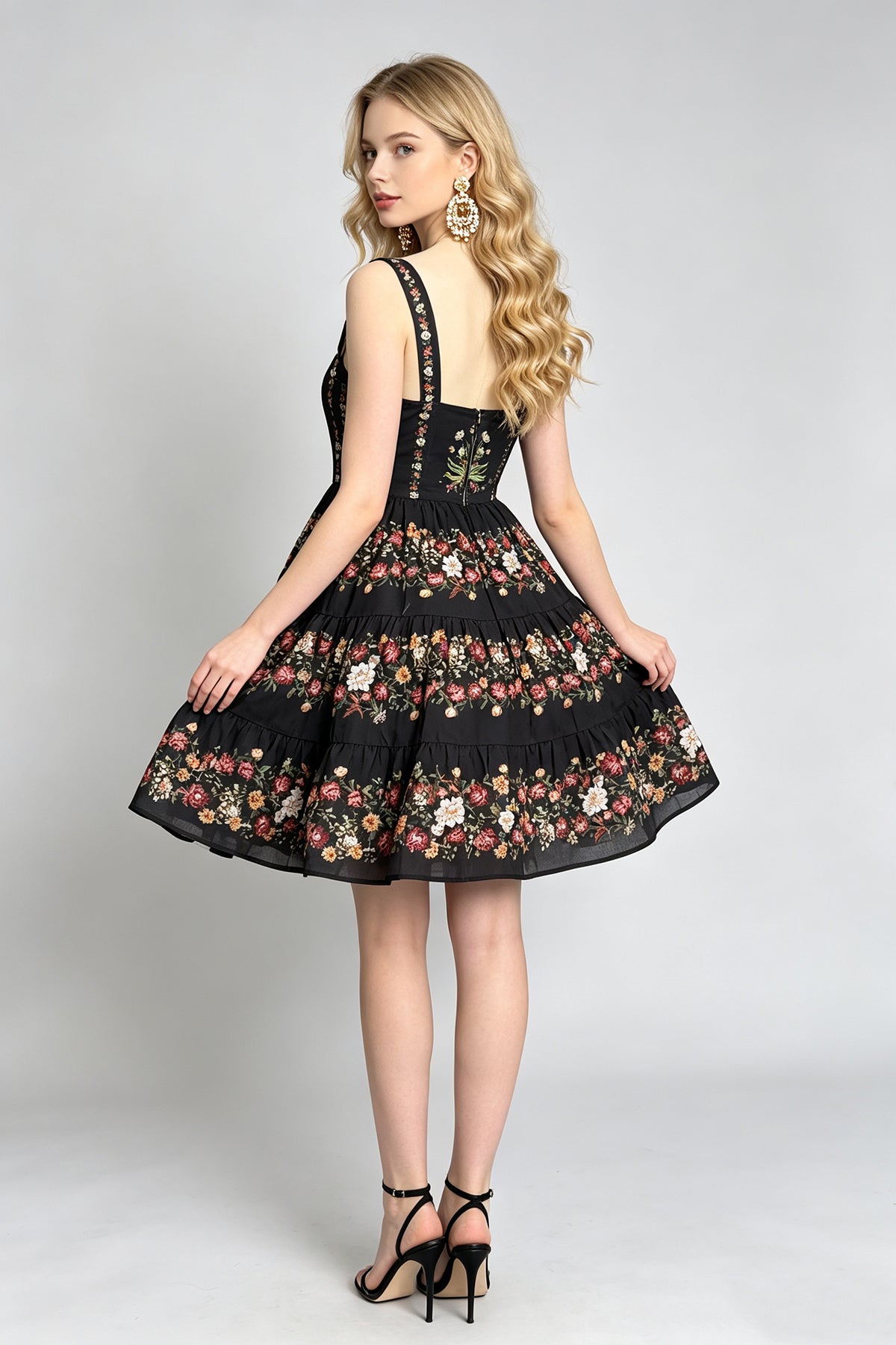 Women Floral Printed Halter With High Waist A Line Dress