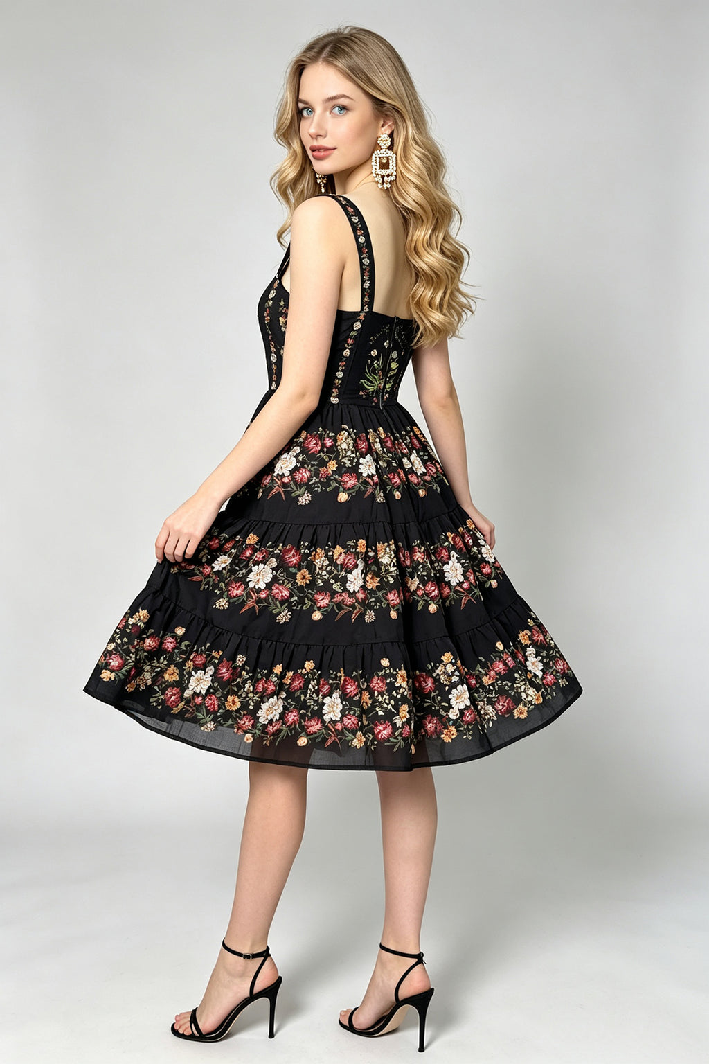 Women Floral Printed Halter With High Waist A Line Dress